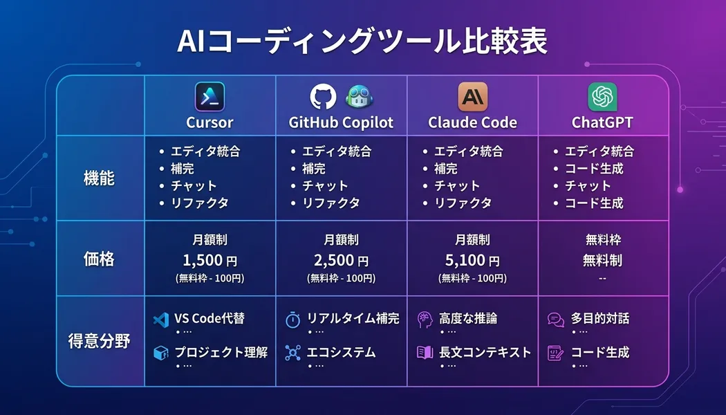 AIコーディングツール4選の比較マップ