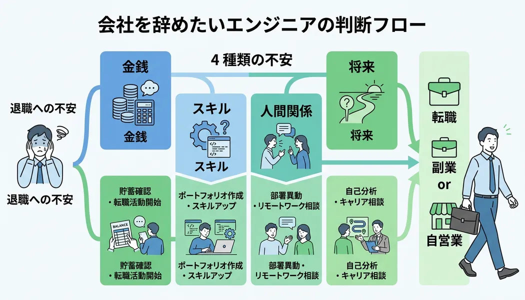 エンジニアの不安4分類と対処法の構造図